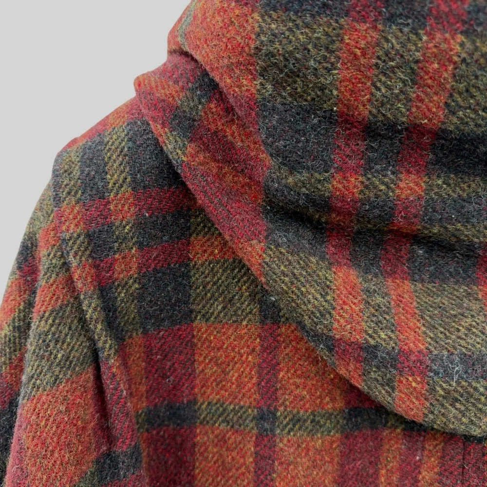 Vintage Mackintosh Wool Coat 14 Red Plaid Dolman Sleeve Hooded Zip‎ Up